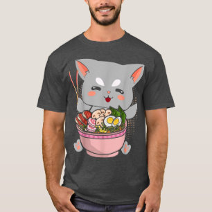 Japanese Anime Cat Eating Ramen Noodles Otaku Cat T-Shirt