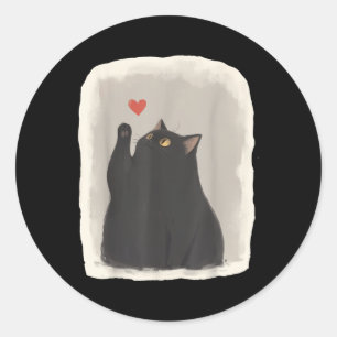 Japanese Anime Cute Cat Heart Kawaii Black Cat Hea Classic Round Sticker