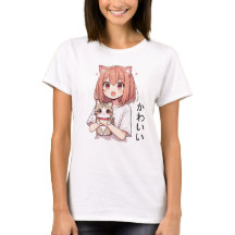 Japanese Anime Cute Girl and Cat 