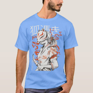Japanese Anime Fo Girl Warrior Kitsune Mask T-Shirt