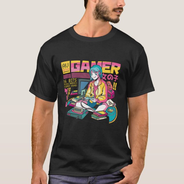 Japanese Anime Girl Clothing Anime Girl Gamer Vapo T-Shirt (Front)