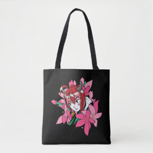 Japanese Anime Girl Demon Aesthetic Flowers Tote Bag