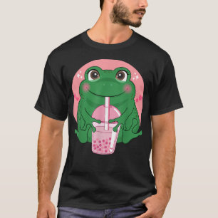 Japanese Anime Kawaii Frog Drinking Boba Tea Bubbl T-Shirt