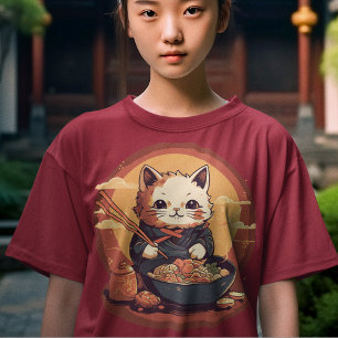 Japanese Anime Kitty Cat Eating Ramen T-Shirt