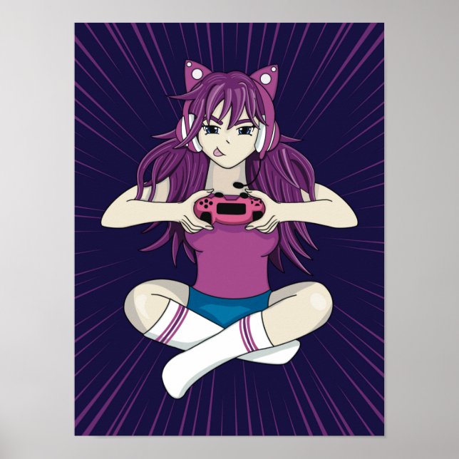 Japanese Anime Manga Gamer Video Game Girl Kawaii Poster (Front)
