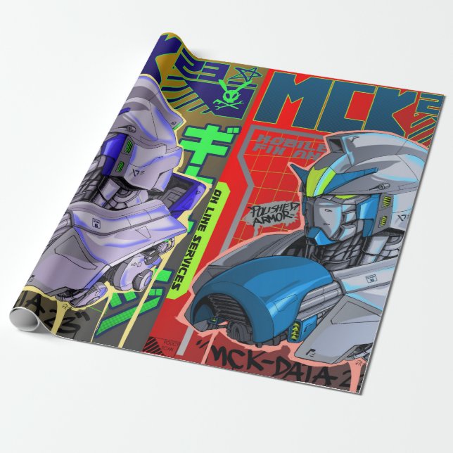 Japanese anime robot  wrapping paper (Unrolled)