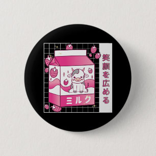 Japanese Anime Strawberry Milk Carton Cute Cow 6 Cm Round Badge