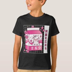 Japanese Anime Strawberry Milk Carton Cute Cow T-Shirt