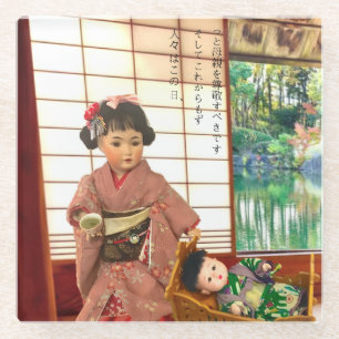 Japanese Antique Doll-Mommy Glass Coaster