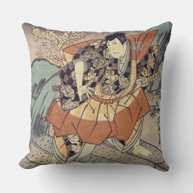 Japanese Art - A Samurai In Combat Stance Cushion (Front)