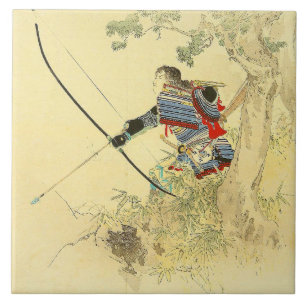 Japanese Art - A Samurai With A Longbow And Arrows Tile