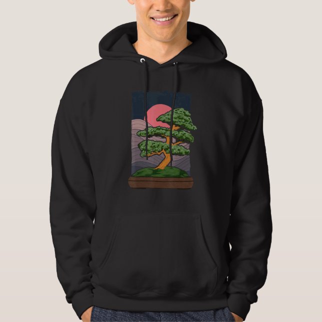 Japanese Art Aesthetic Sunset Gardening Bonsai Tre Hoodie (Front)