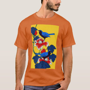 Japanese Art Bird Flower Tree Sakura Blossom Flowe T-Shirt
