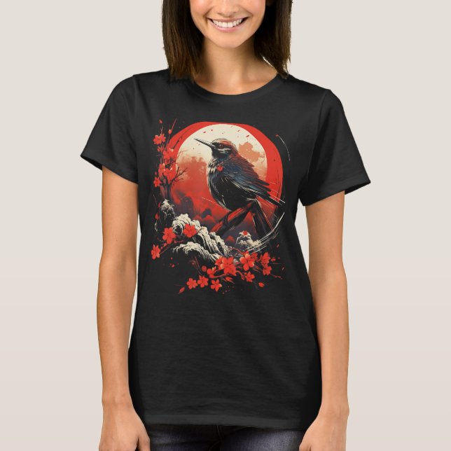Japanese Art Bird Japanese Sunset Graphic Design T-Shirt (Front)