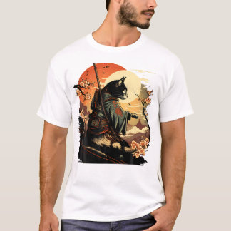 Japanese Art Cat Ninja Ukiyo-e Anime Style Samurai T-Shirt