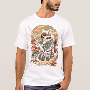 Japanese Art Cat Ninja Ukiyo-E Anime Style Samurai T-Shirt