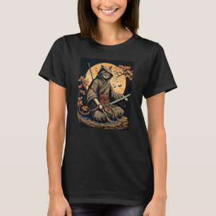 Japanese Art Cat Ninja Ukiyo-e  Style Samurai Cat T-Shirt