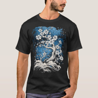 Japanese Art Cherry Blossom Tree Wave Ocean Men Wo T-Shirt