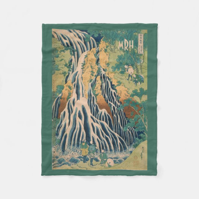 Japanese Art custom monogram fleece blanket (Front)