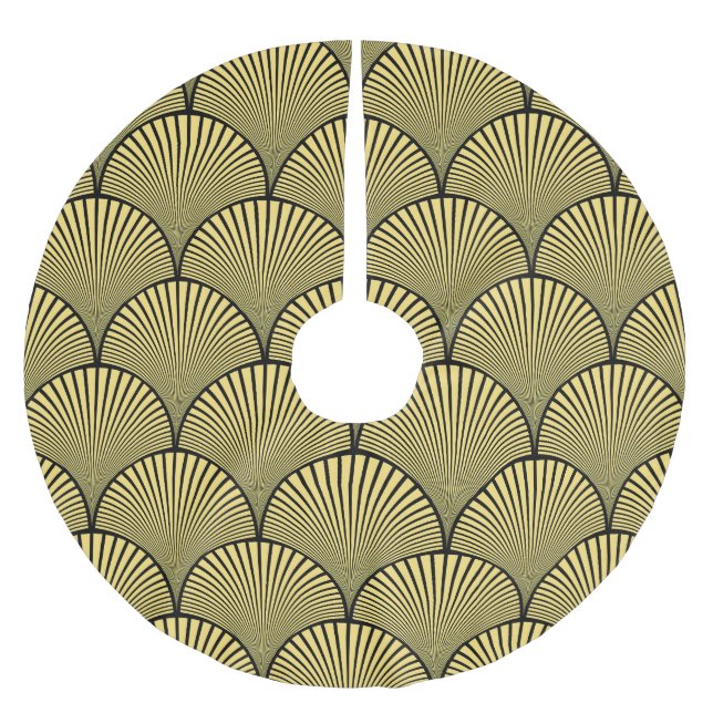 Japanese Art Deco: Black Gold Design Brushed Polyester Tree Skirt (Front)