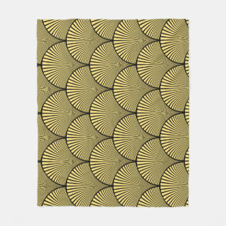 Japanese Art Deco: Black Gold Design Fleece Blanket