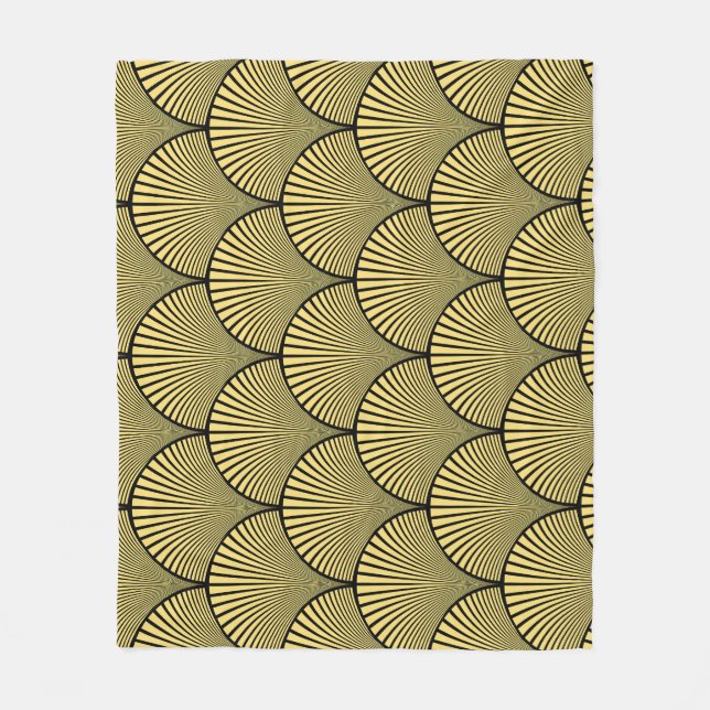 Japanese Art Deco: Black Gold Design Fleece Blanket (Front)