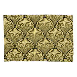 Japanese Art Deco: Black Gold Design Pillowcase