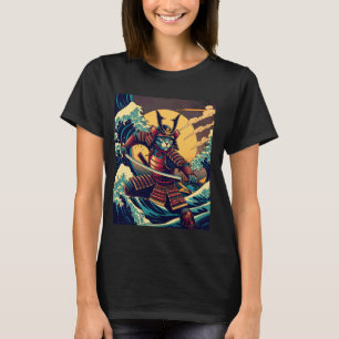 Japanese Art Fusion Retro Samurai Cat and Great Wa T-Shirt