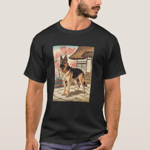 Japanese Art German Shepherd Kyosai Vintage Japan  T-Shirt
