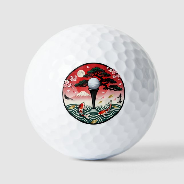 Japanese Art Golf Ball - Koi Fish and Mount Fuji  (Front)