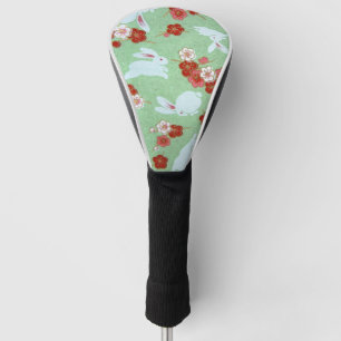 Japanese Art: Green Sakuras & Rabbits Golf Head Cover