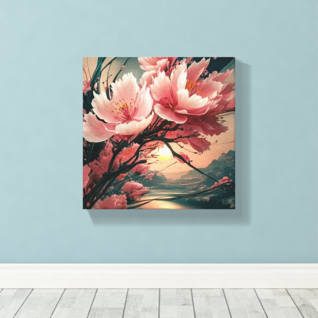 Japanese Art Inspired Cherry Blossom  Canvas Print (Insitu(Wood Floor))