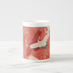 Japanese Art Kimono Cranes Bone China Mug