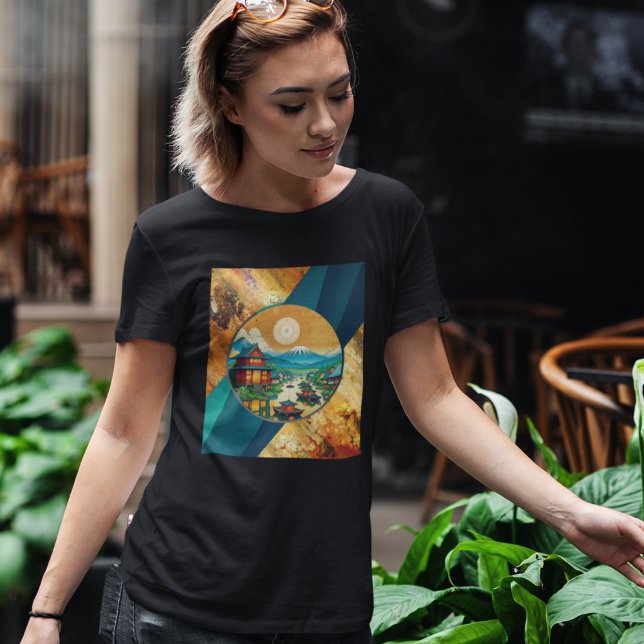 Japanese Art Mountain Blue Waves In Marble Stone T-Shirt (Creator Uploaded)