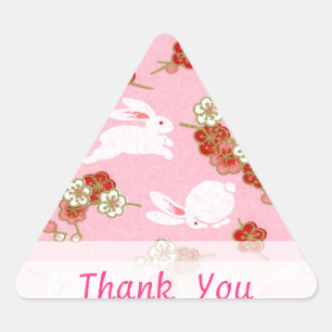 Japanese Art: Pink Sakura and Rabbits Thank you Triangle Sticker