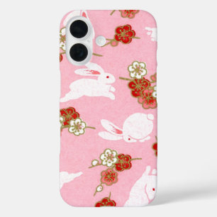 Japanese Art: Pink Sakura & Rabbits iPhone 16 Case