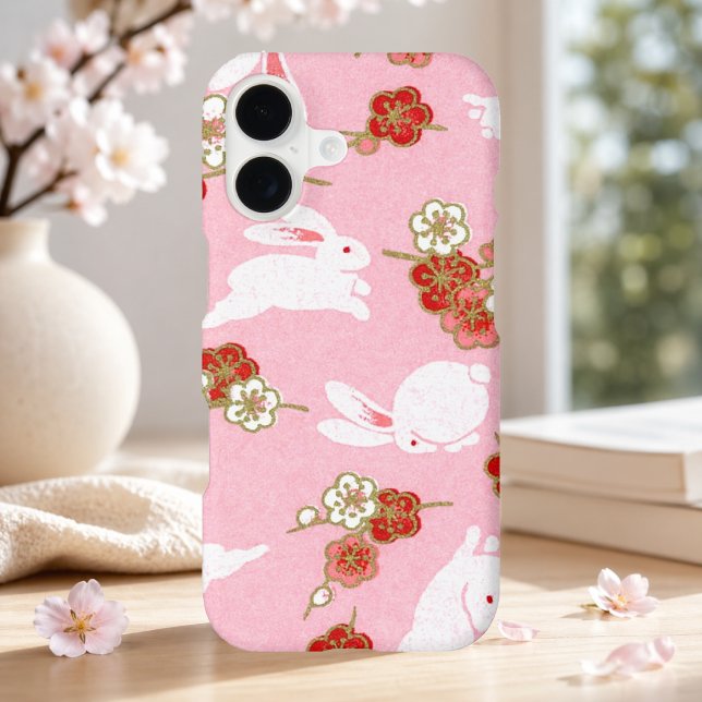 Japanese Art: Pink Sakura & Rabbits iPhone 17 Case (Beautiful pink iPhone case)