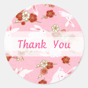 Japanese Art: Pink Sakuras & Rabbits Classic Round Sticker