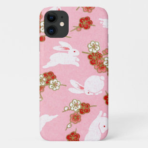 Japanese Art Pink Sakuras & Rabbits iPhone 11 Case