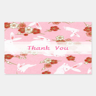 Japanese Art: Pink Sakuras & Rabbits Rectangular Sticker