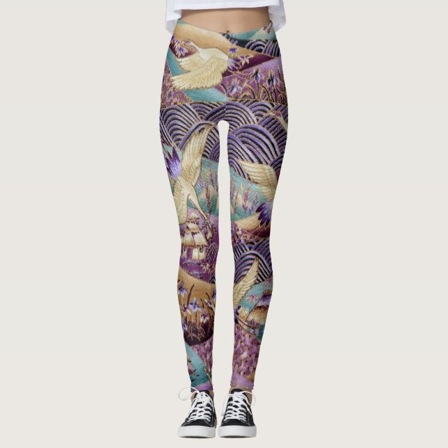 Japanese Art Print Pattern Design Leggings (Front)