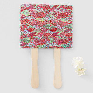 Japanese Art Red Floral Origami Yuzen Hand Fan