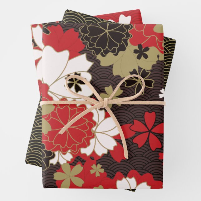 Japanese Art Sakura Traditional Pattern Wrapping Paper Sheet (In situ)