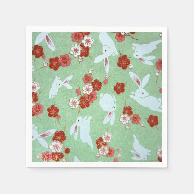 Japanese Art - Sakuras and Rabbits Paper Napkins (Front)