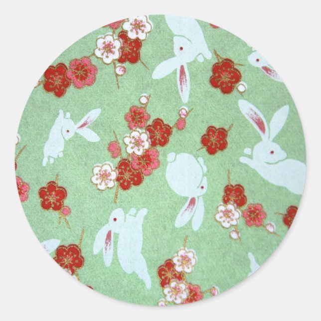 Japanese Art - Sakuras and Rabbits Round Stickers (Front)