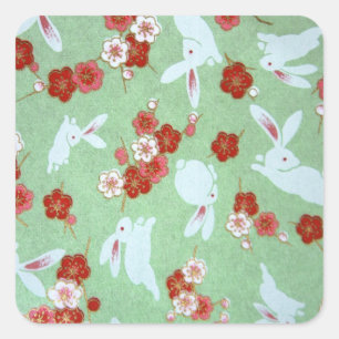 Japanese Art - Sakuras and Rabbits Square Stickers
