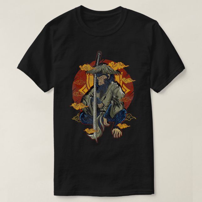 Japanese Art Samurai Fighter Monkey  T-Shirt (Design Front)