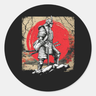 Japanese Art Samurai Vintage Fighter Retro Martial Classic Round Sticker