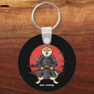 Japanese Art Shiba Inu Samurai Graphic Design Key Ring