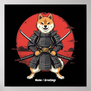 Japanese Art Shiba Inu Samurai Graphic Design  Poster